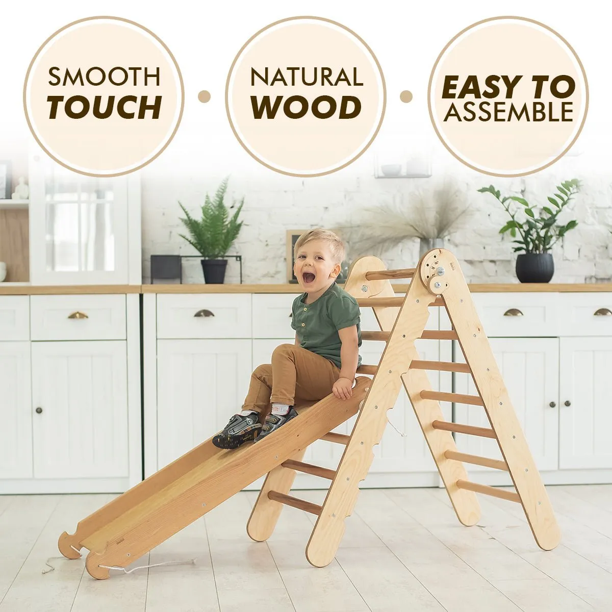 4in1 Montessori Climbing Frame Set: Triangle Ladder   Arch/rocker   Slide Board/ramp   Netting Rope