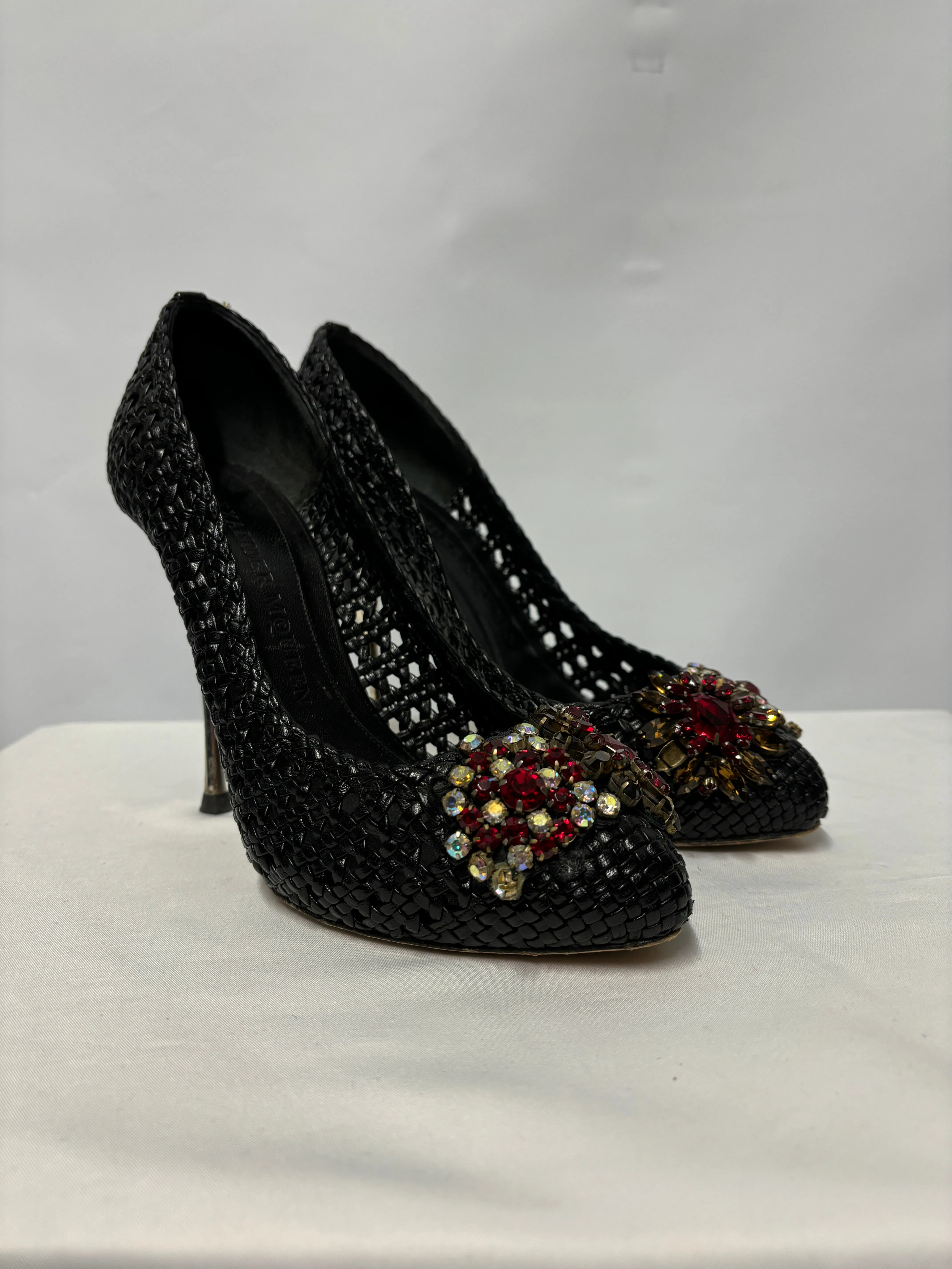 Alexander Mcqueen Black Leather Woven Stiletto Heels 3