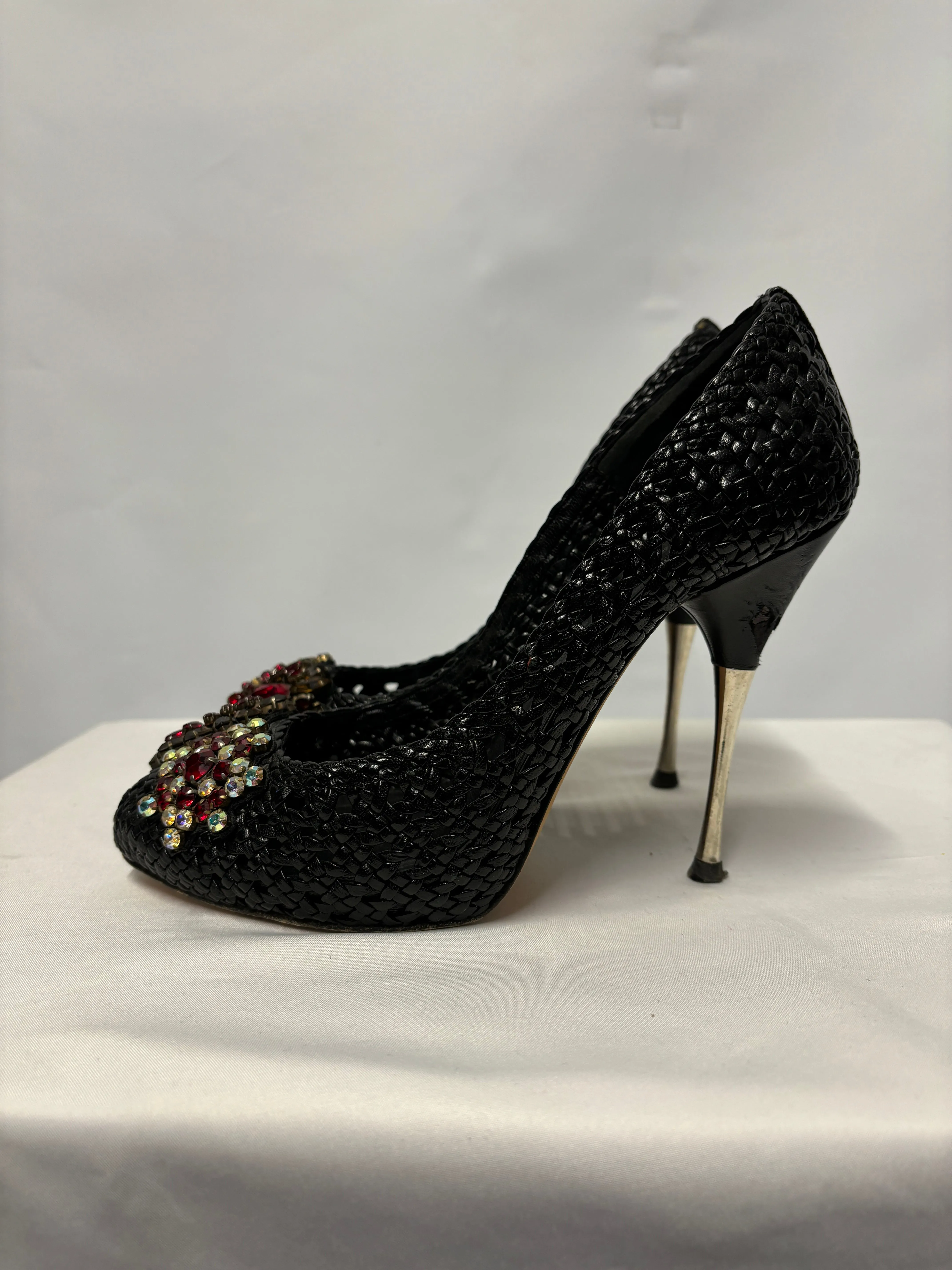 Alexander Mcqueen Black Leather Woven Stiletto Heels 3