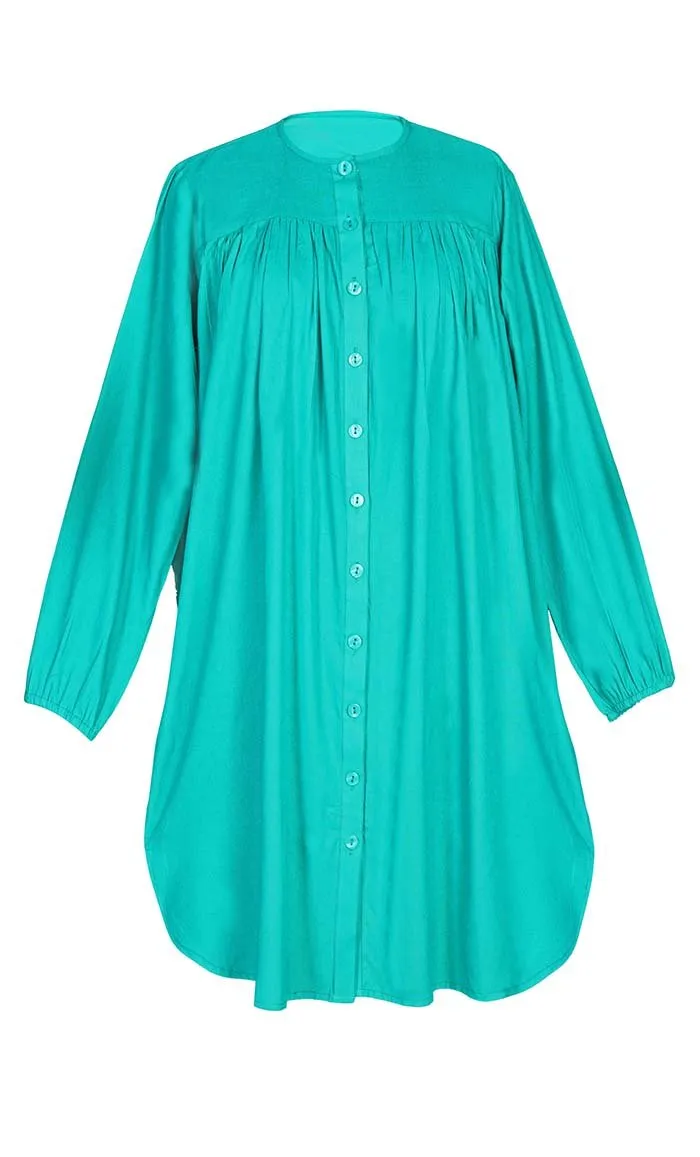 Basic Comfortable Rayon Button Down Tunic With Pockets