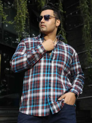 Black Blue Red Checkered Full Shirt Men's Plus Size