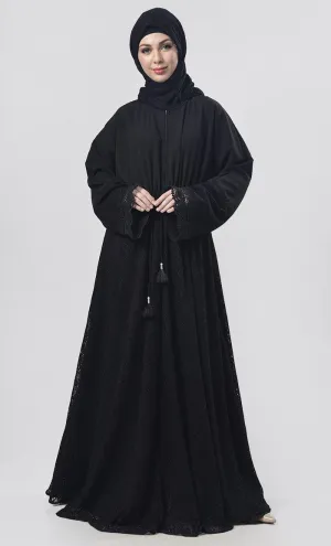 Black Dori On Waist With Tassel Detailing Abaya - Final Sale