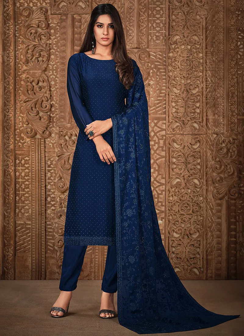 Blue Crystal Stone Work Embellished Salwar Kameez