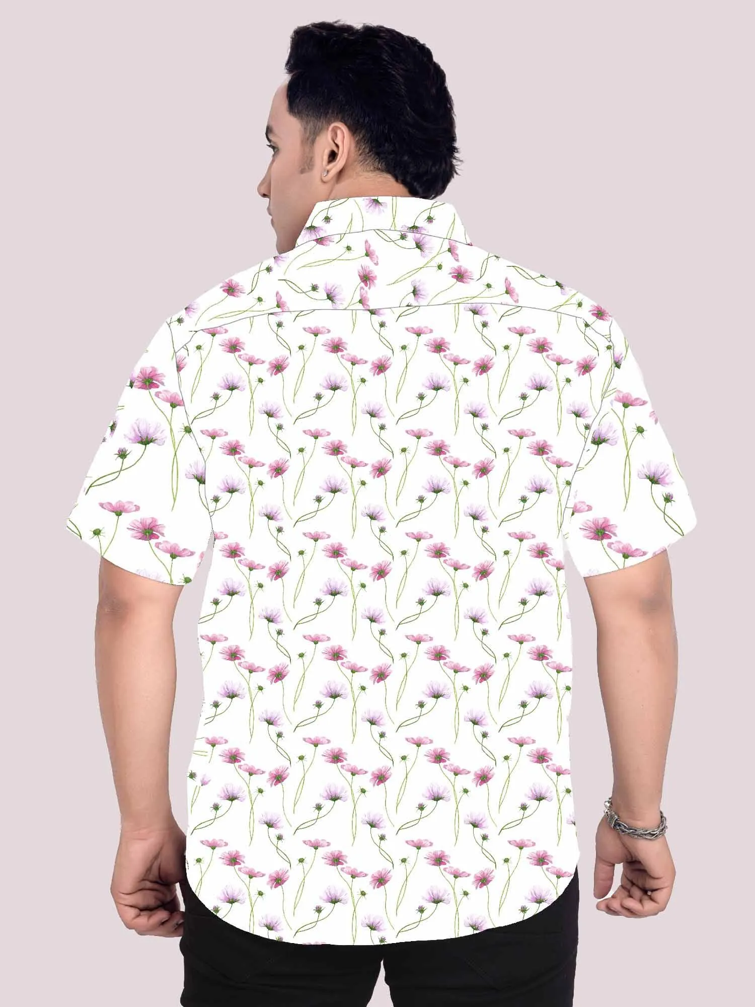 Cadillac Pink Linen Printed Shirt Men's Plus Size