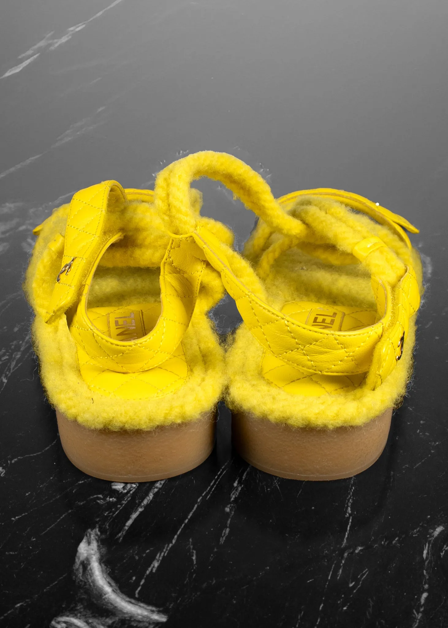 Chanel Cord Lambskin Quilted Logo Yellow Sandals