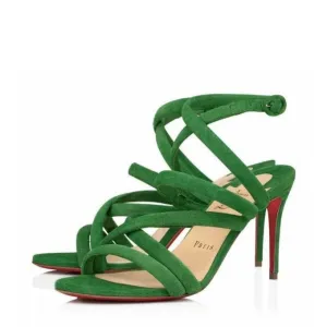 Christian Louboutin Cleissimo 85 Bambou Green Suede Leather Heel Sandals 36 UK 3