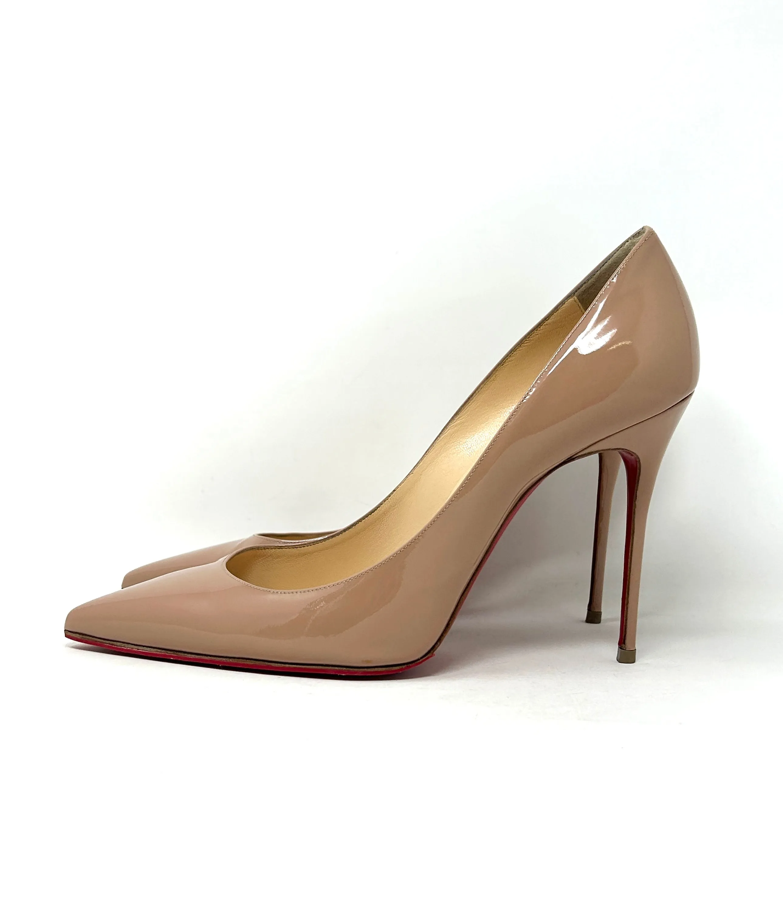 Christian Louboutin Decollete 554 100 Nude Patent Leather Pump Heels 40.5 UK 7.5