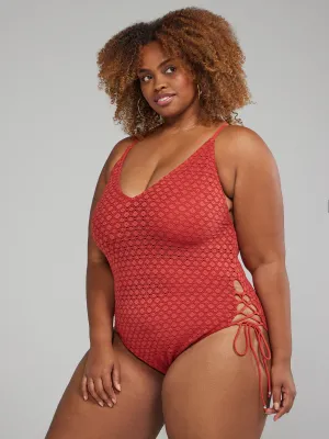 Crochet Side Lace-Up One-Piece Swimsuit