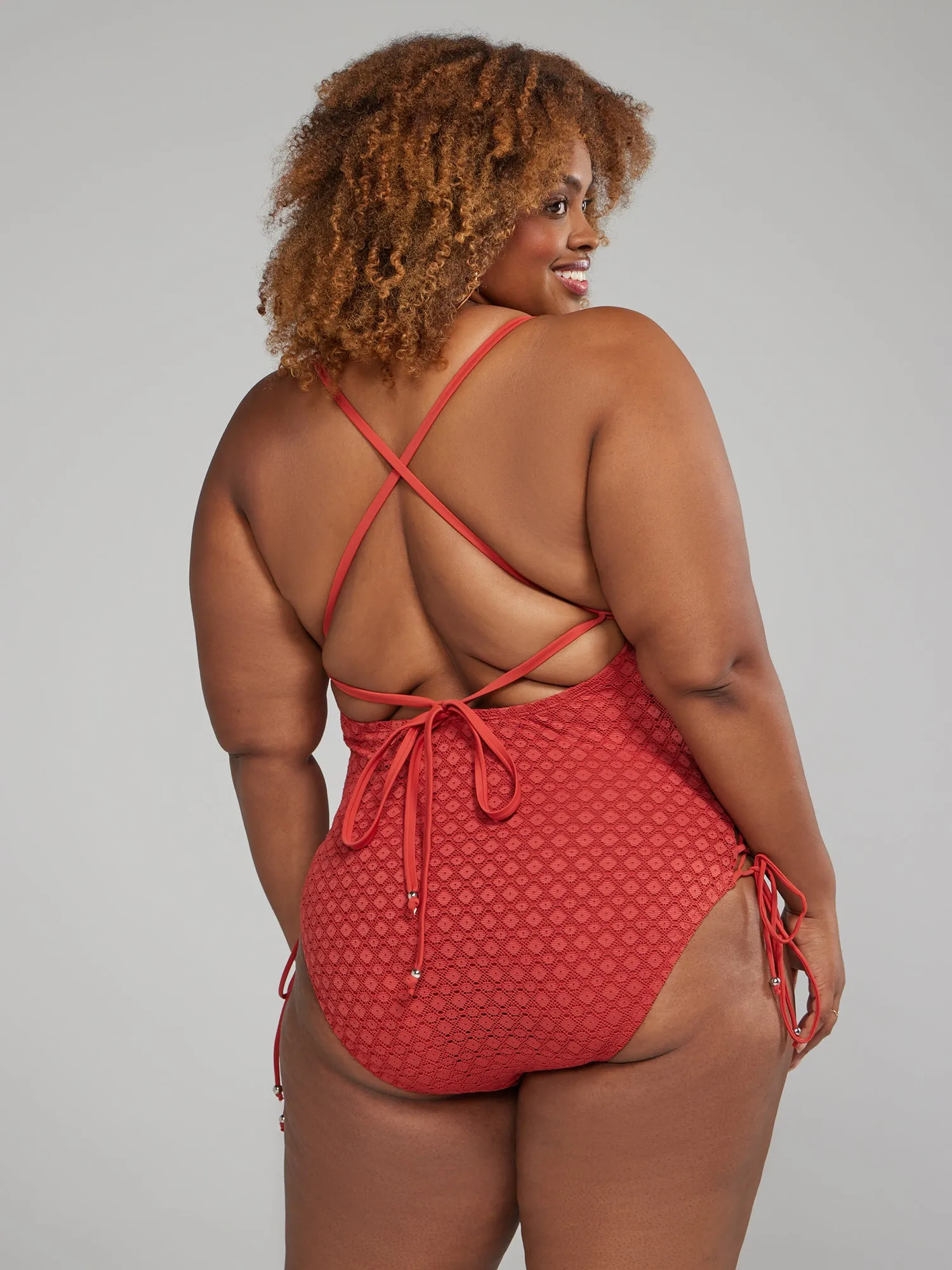 Crochet Side Lace-Up One-Piece Swimsuit