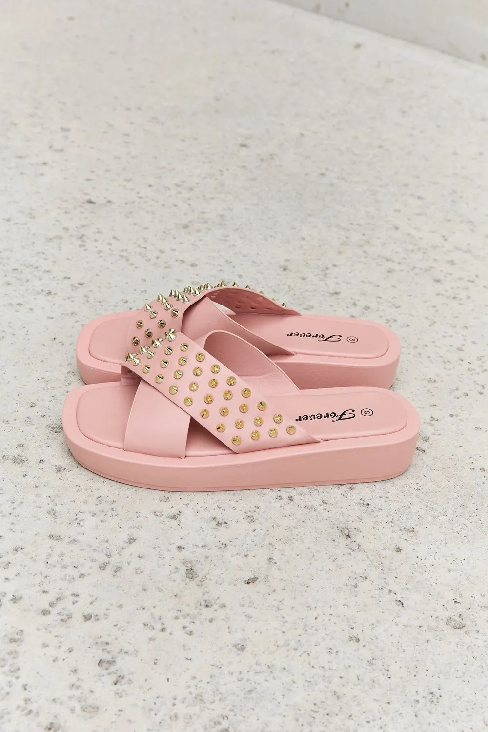 Cross Strap Studded Sandals in Blush