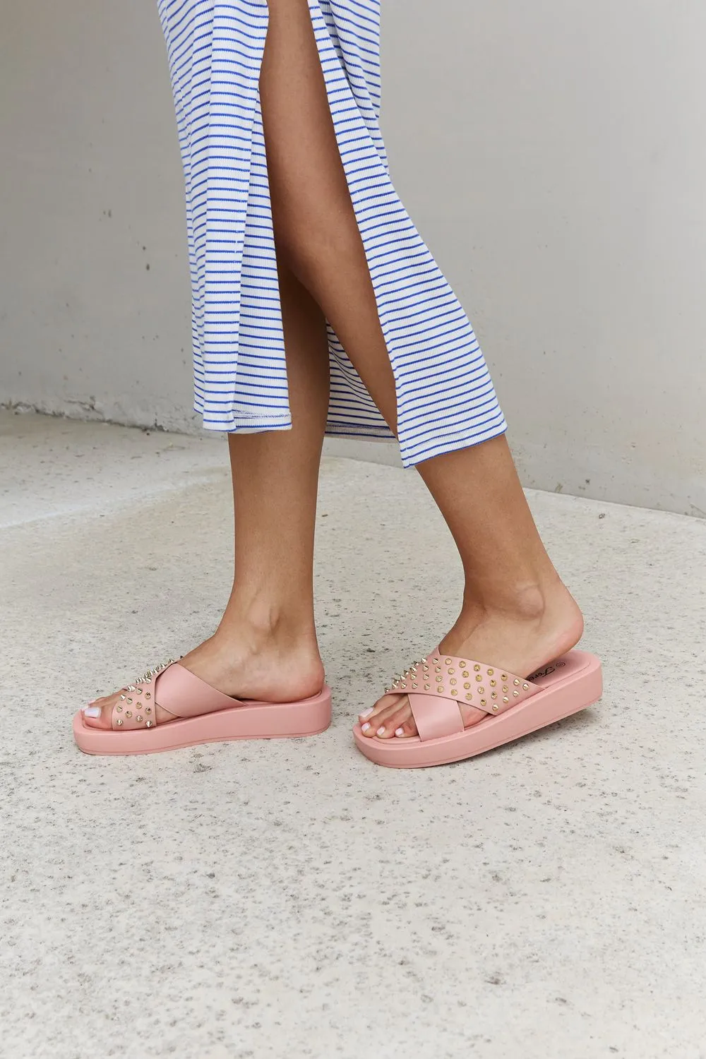 Cross Strap Studded Sandals in Blush