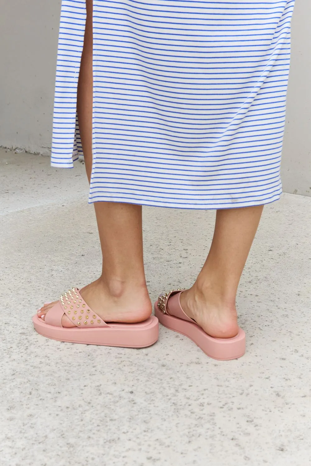 Cross Strap Studded Sandals in Blush