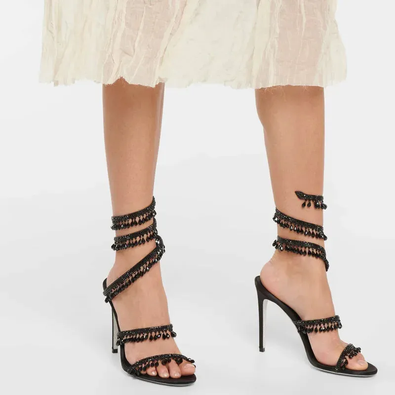 Crystal Pendant Tassels High Heels