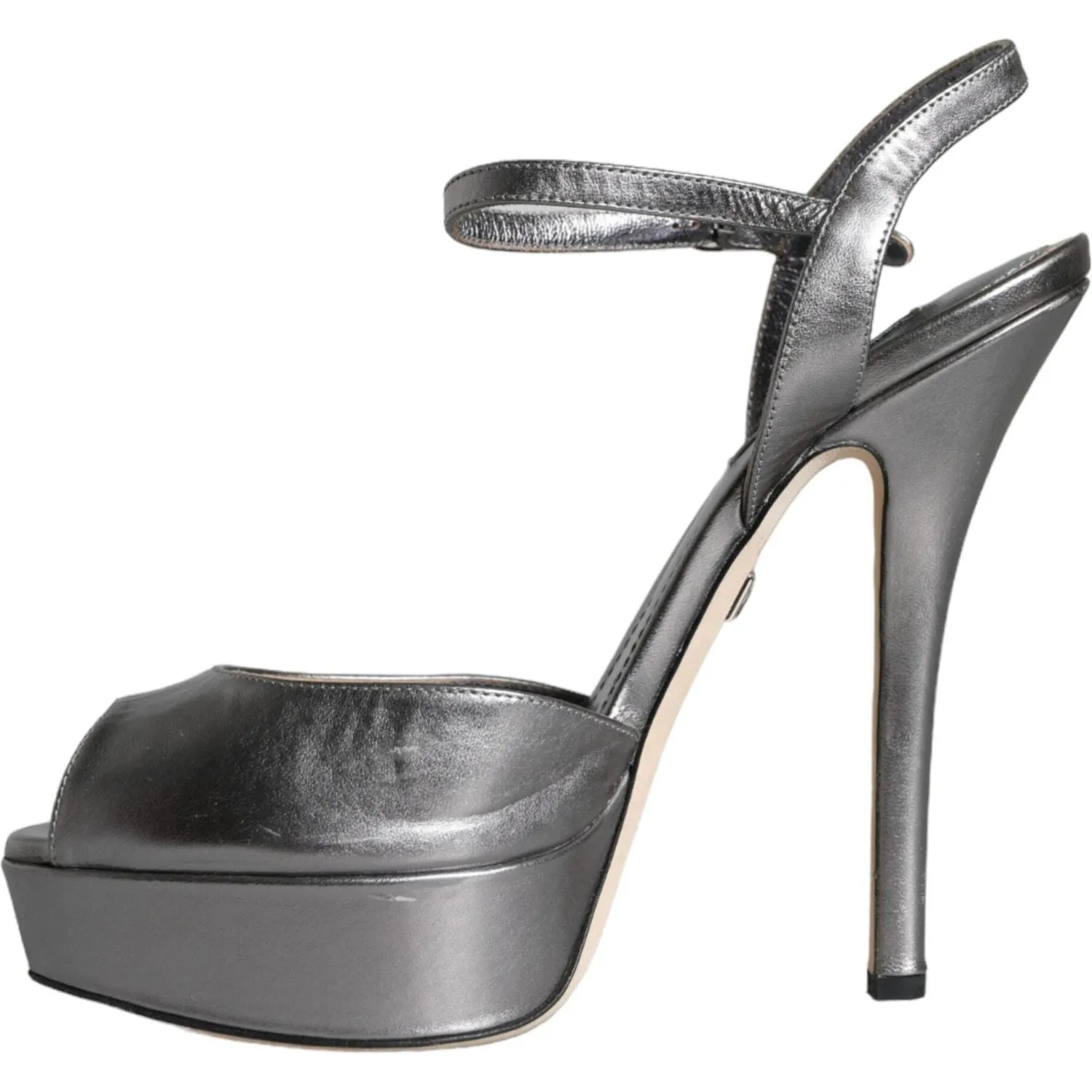 Dolce & Gabbana Metallic Silver Leather Keira Platform Sandals Shoes