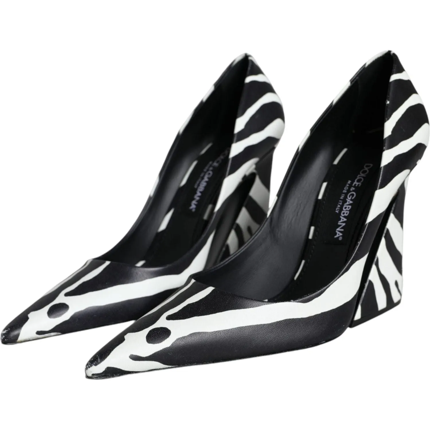 Dolce & Gabbana White Black Zebra Leather Heels Pumps Shoes