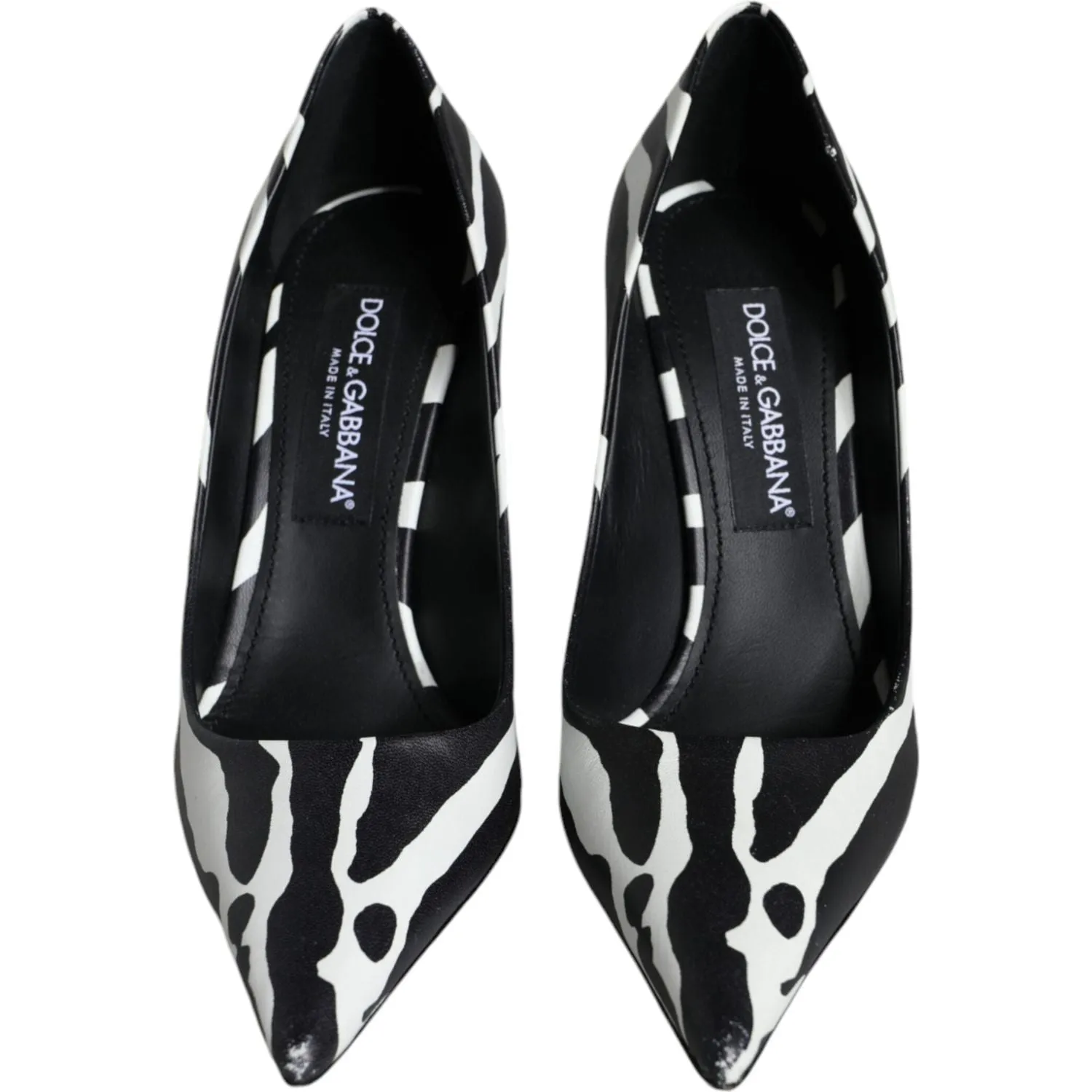 Dolce & Gabbana White Black Zebra Leather Heels Pumps Shoes