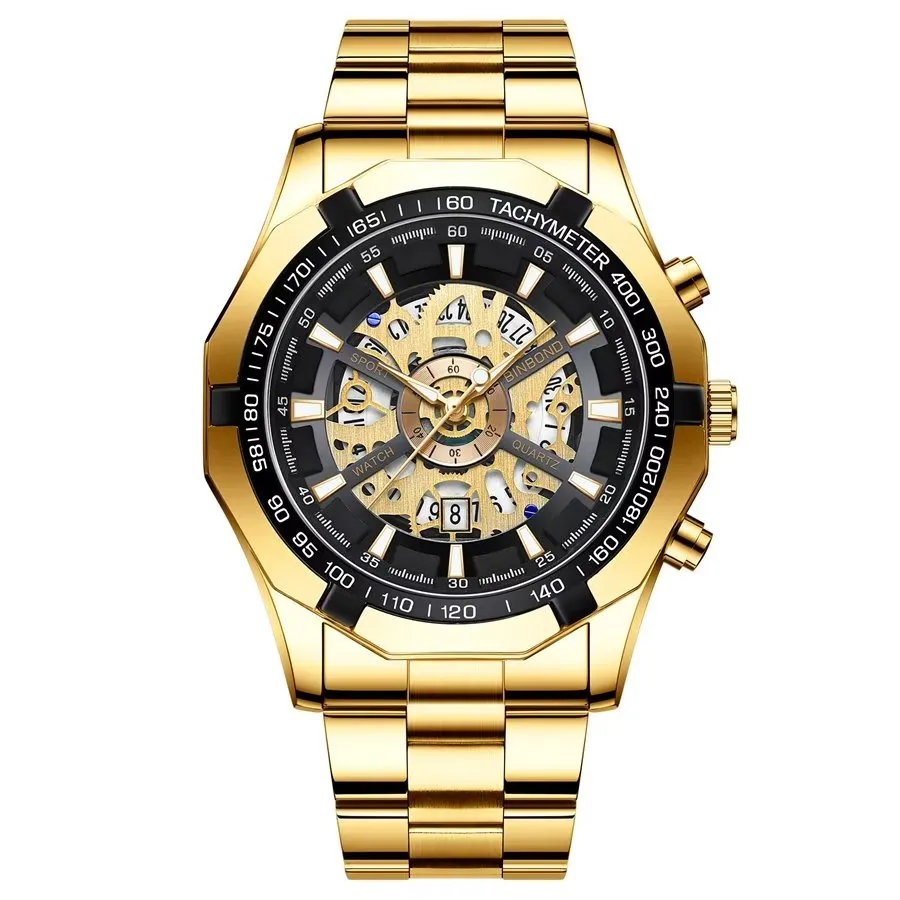 Elegant Gold Quartz Crystal Waterproof Wristwatch