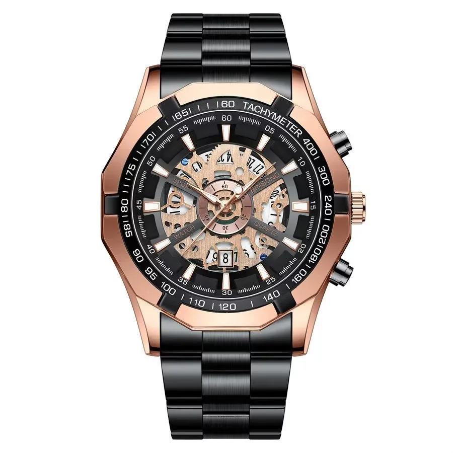 Elegant Gold Quartz Crystal Waterproof Wristwatch