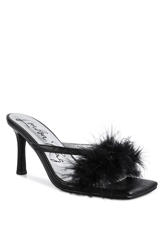 FEATHER DETAIL SLIDE ON HEELS