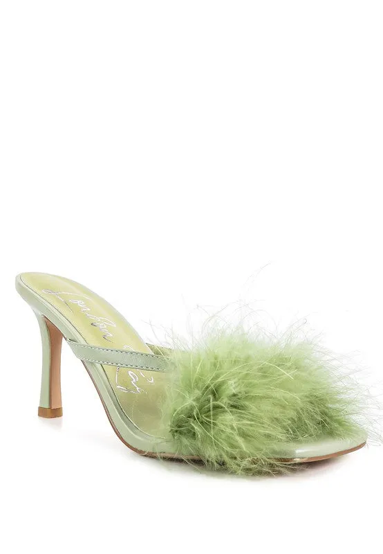 FEATHER DETAIL SLIDE ON HEELS