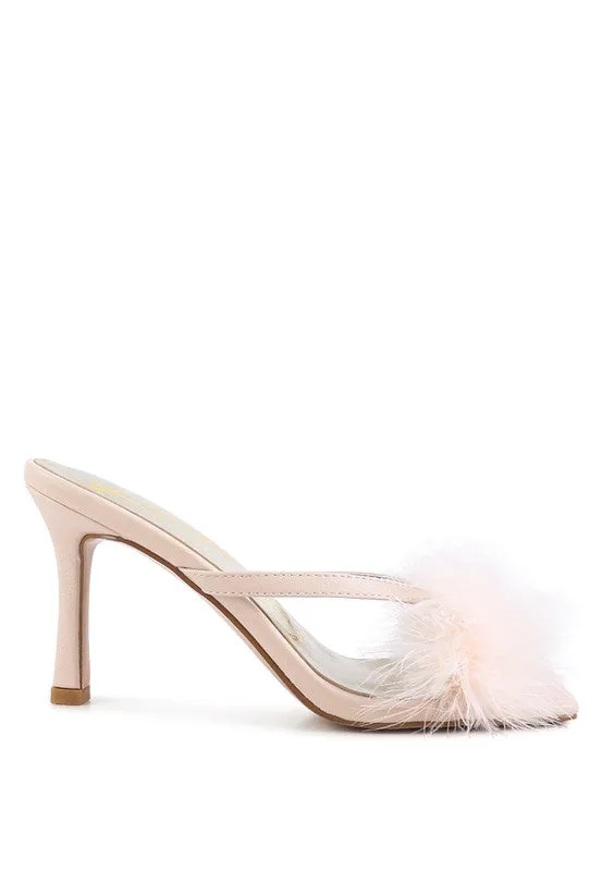 FEATHER DETAIL SLIDE ON HEELS