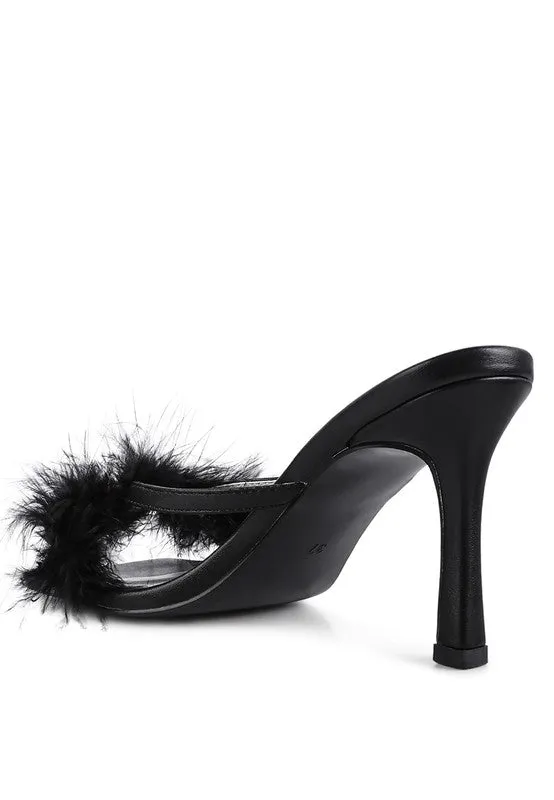 FEATHER DETAIL SLIDE ON HEELS