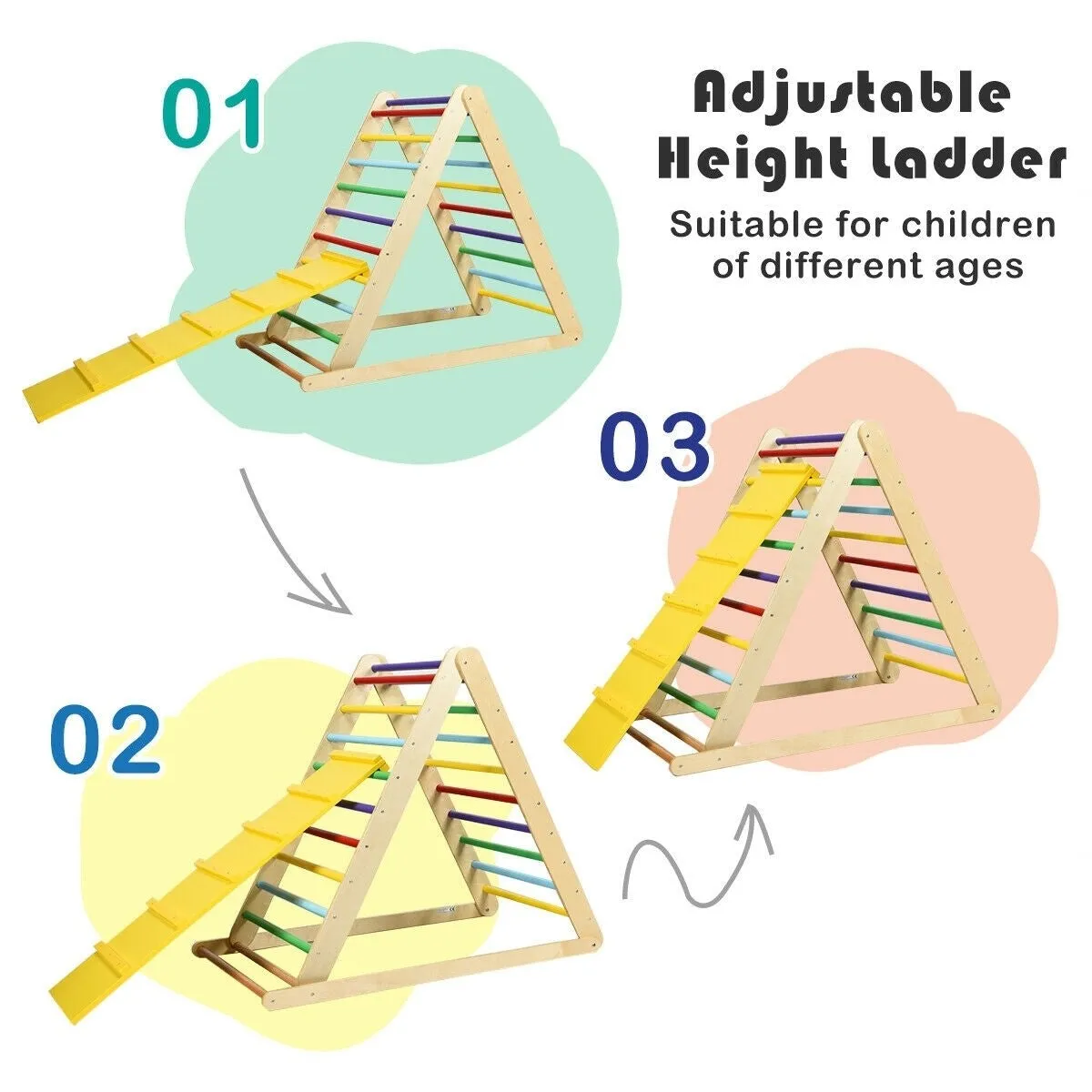 Foldable Wooden Climbing Triangle with Ladder - Mulitcolour