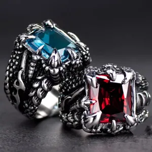 Gothic Blue Red Black Crystal Devil Dragon Claw Ring Men's Fashion Trend Exquisite Casual Street Cool Rider Ring Jewelry