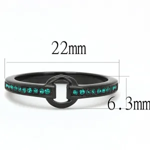 IP Black(Ion Plating) Stainless Steel Ring with Top Grade Crystal in Emerald for Women Style TK3055