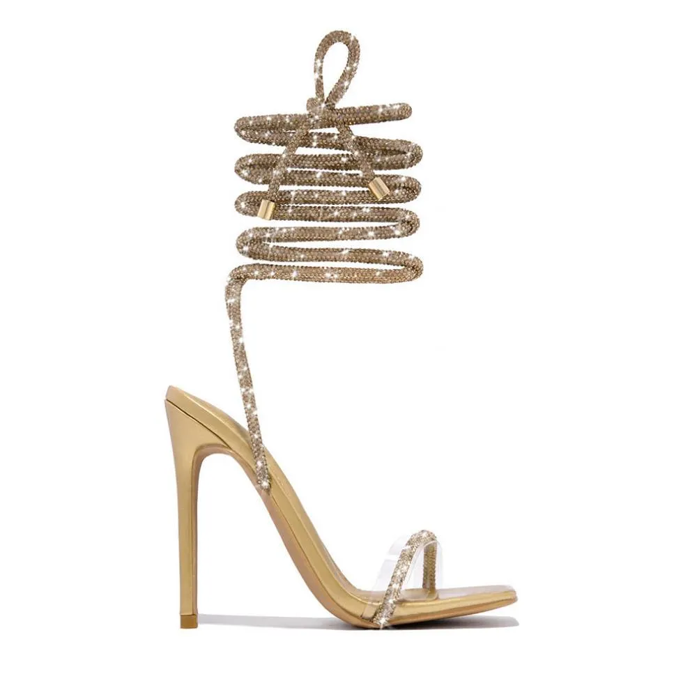 Lace-up Ankle Strap Bling Bling High Heel Sandals