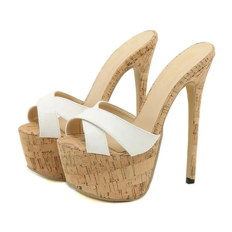 Leather Peep Toe Turned-Over Edge Super High Heel Sandals