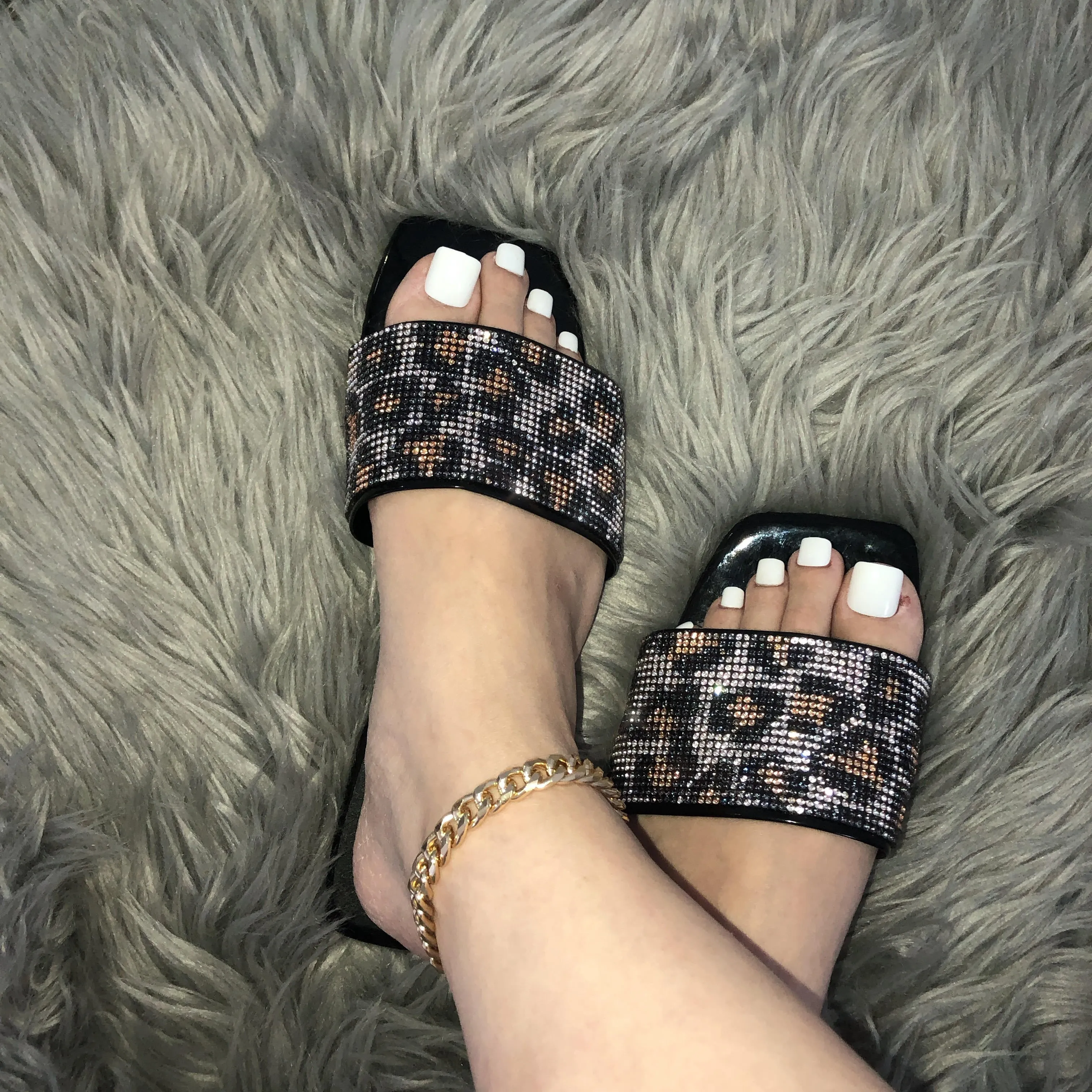 Leopard Diamond Flat Sandals & Purse Set