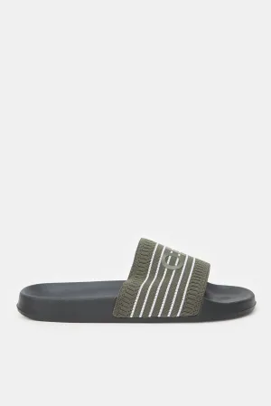 Men Grey Embossed Upper Slide