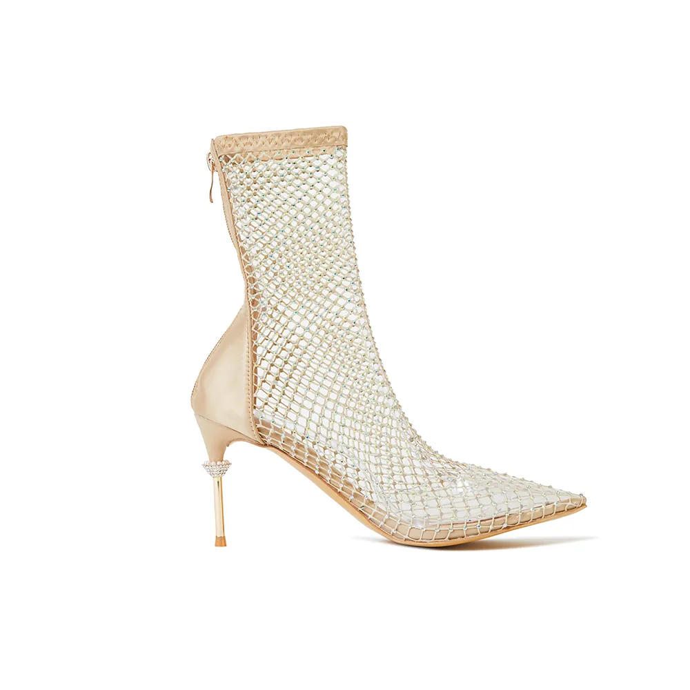 Naomi Nude Gold Crystal Booties