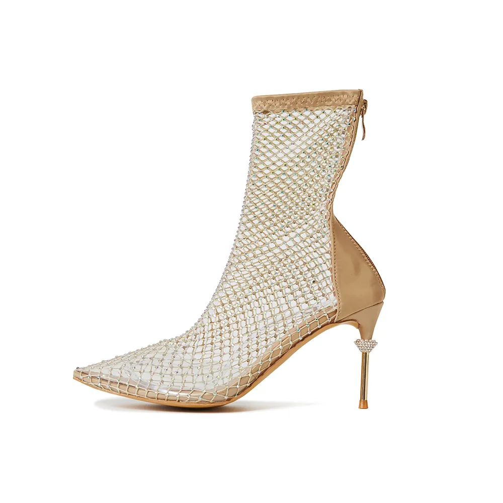 Naomi Nude Gold Crystal Booties