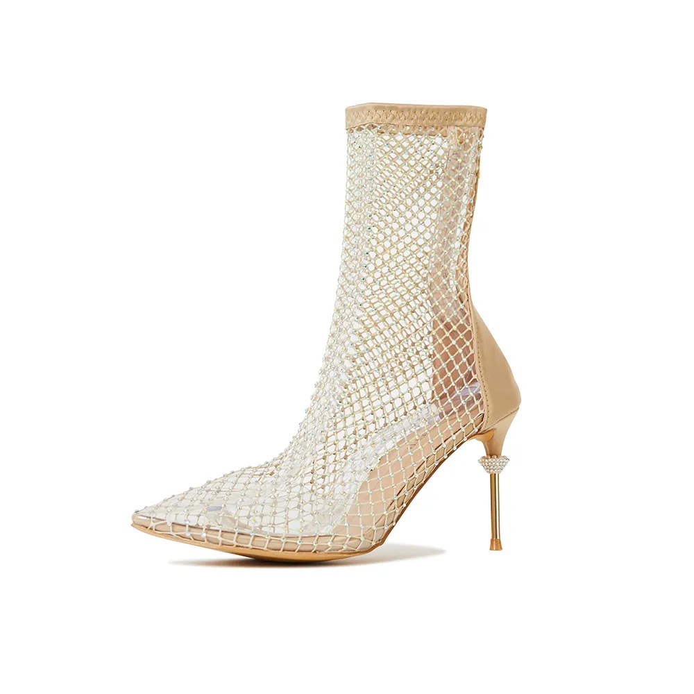 Naomi Nude Gold Crystal Booties