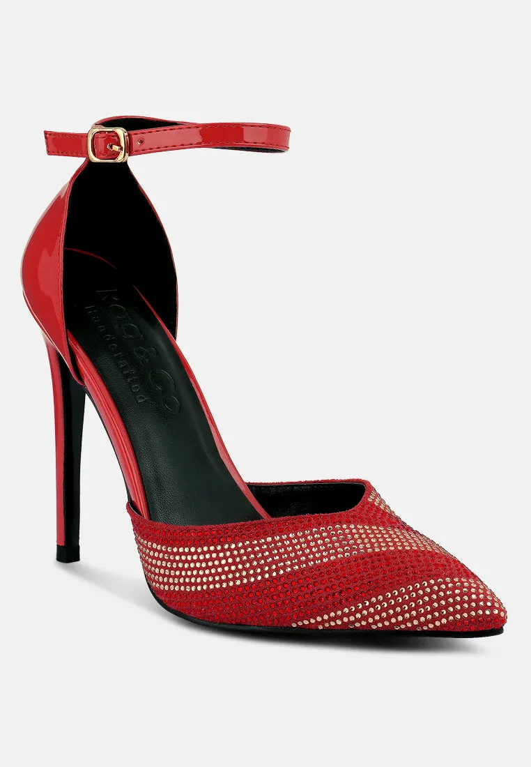 NOBLES Red Rhinestone Patterned Stiletto Sandals