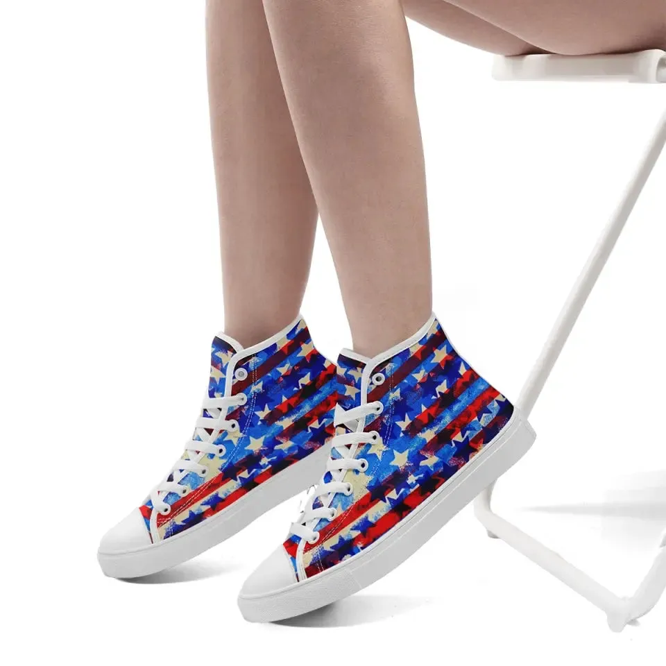 Personalized Flag Design Sneakers, Custom High Top Shoes, Patriotic Casual Shoes