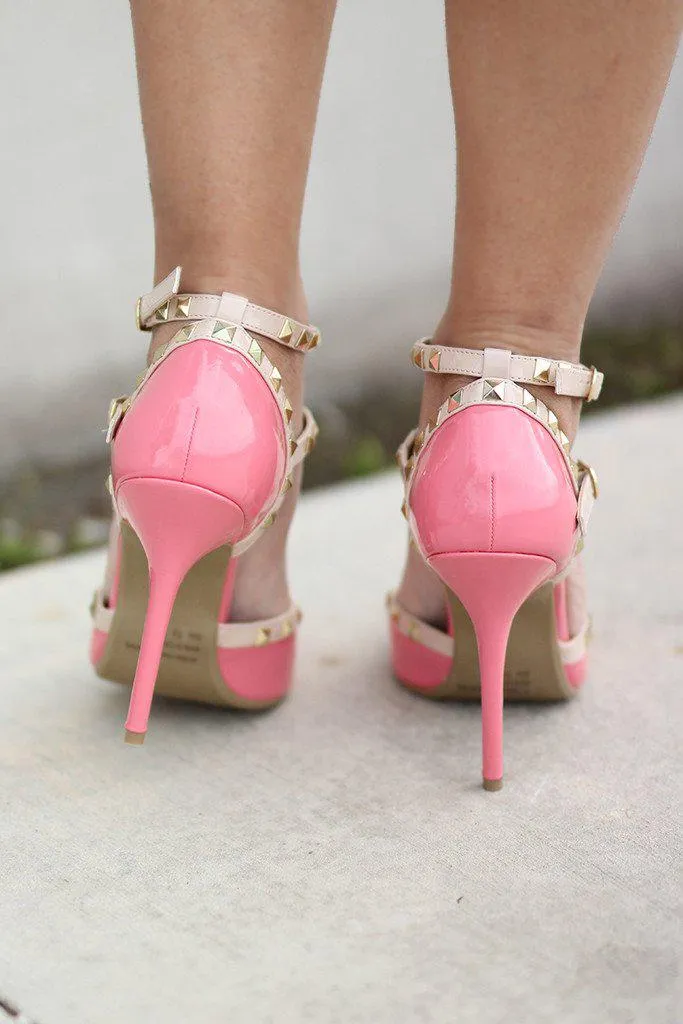 Pink Studded Strappy Heels