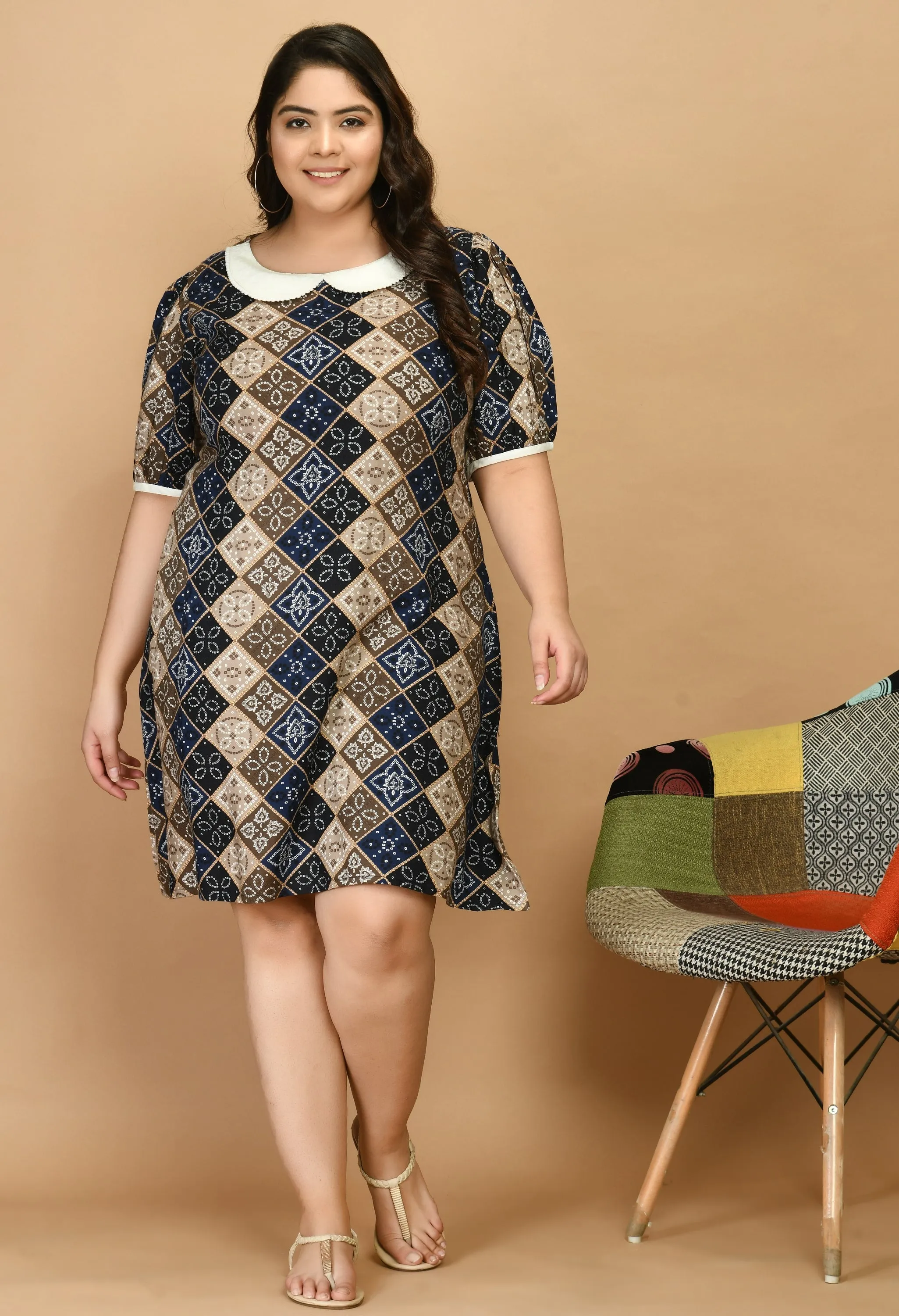 Plus Size Plus Size Bandhani Printed Ethnic Dress