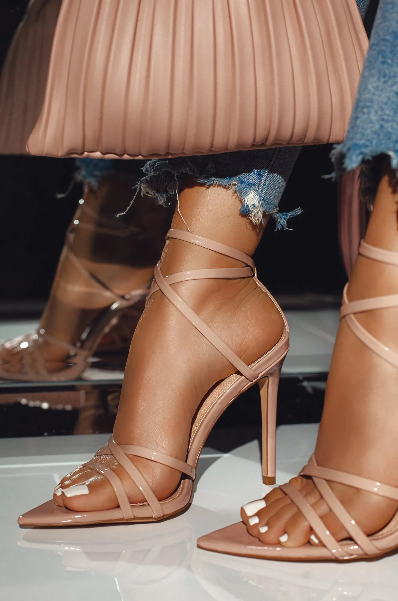 Polished Strappy High Heels - Nude