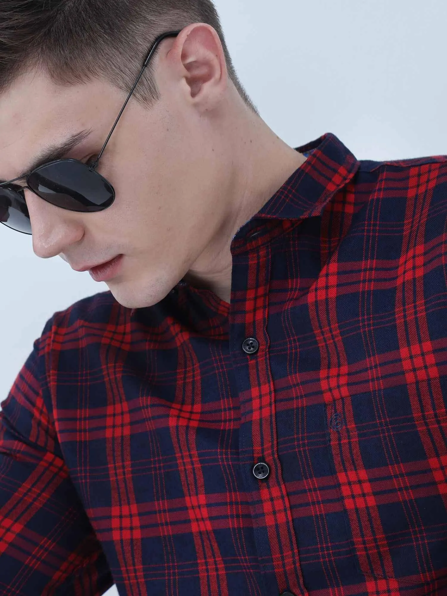 Red and blue Indigo cotton check shirt