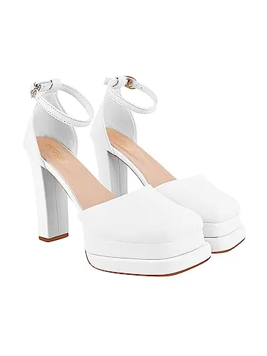 Shoetopia Chunky Platform White High Heels for Girls