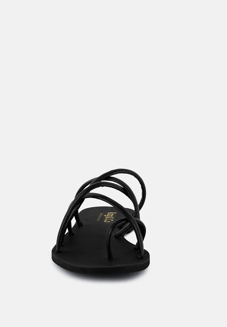 SWEETIN Black Strappy Flat Slip On Sandals