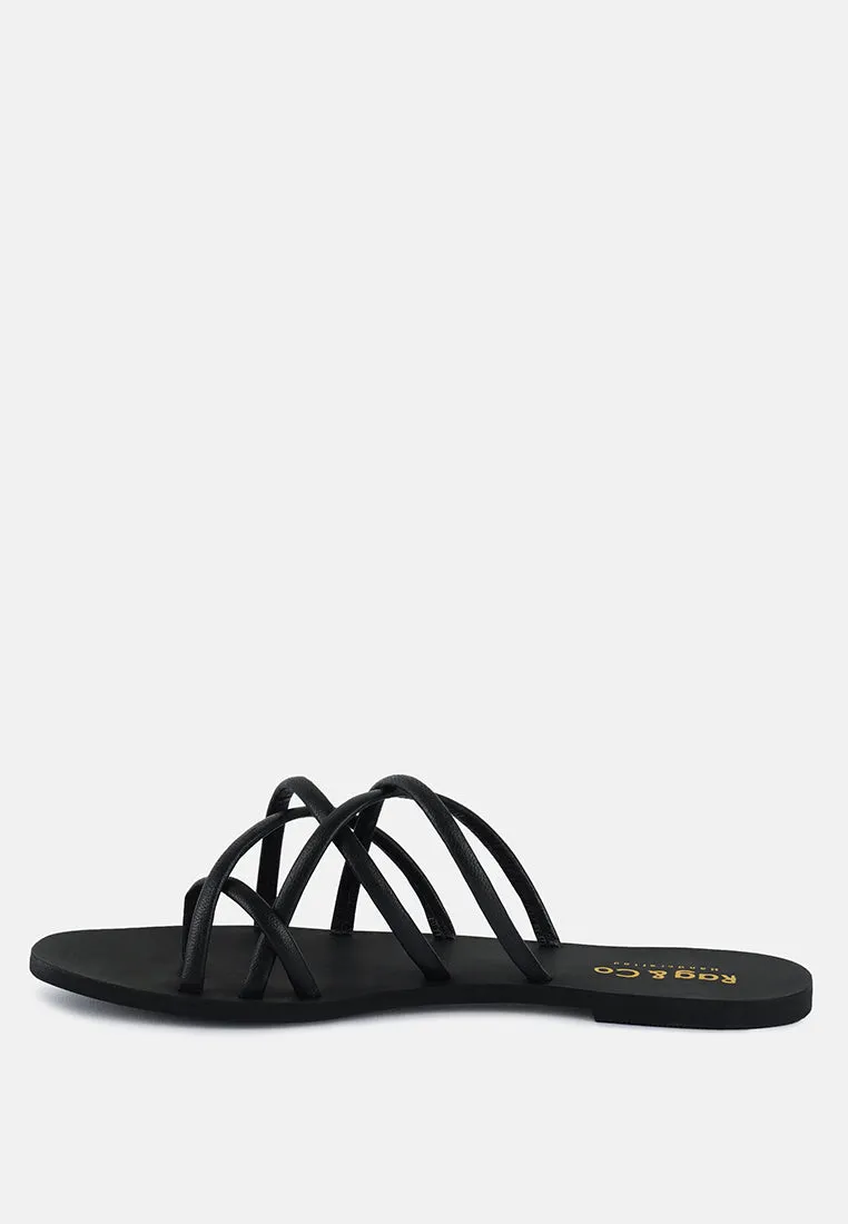 SWEETIN Black Strappy Flat Slip On Sandals