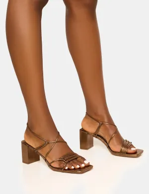 Taryn Wide Fit Bronze Knotted Upper Block Mid Heel Sandals