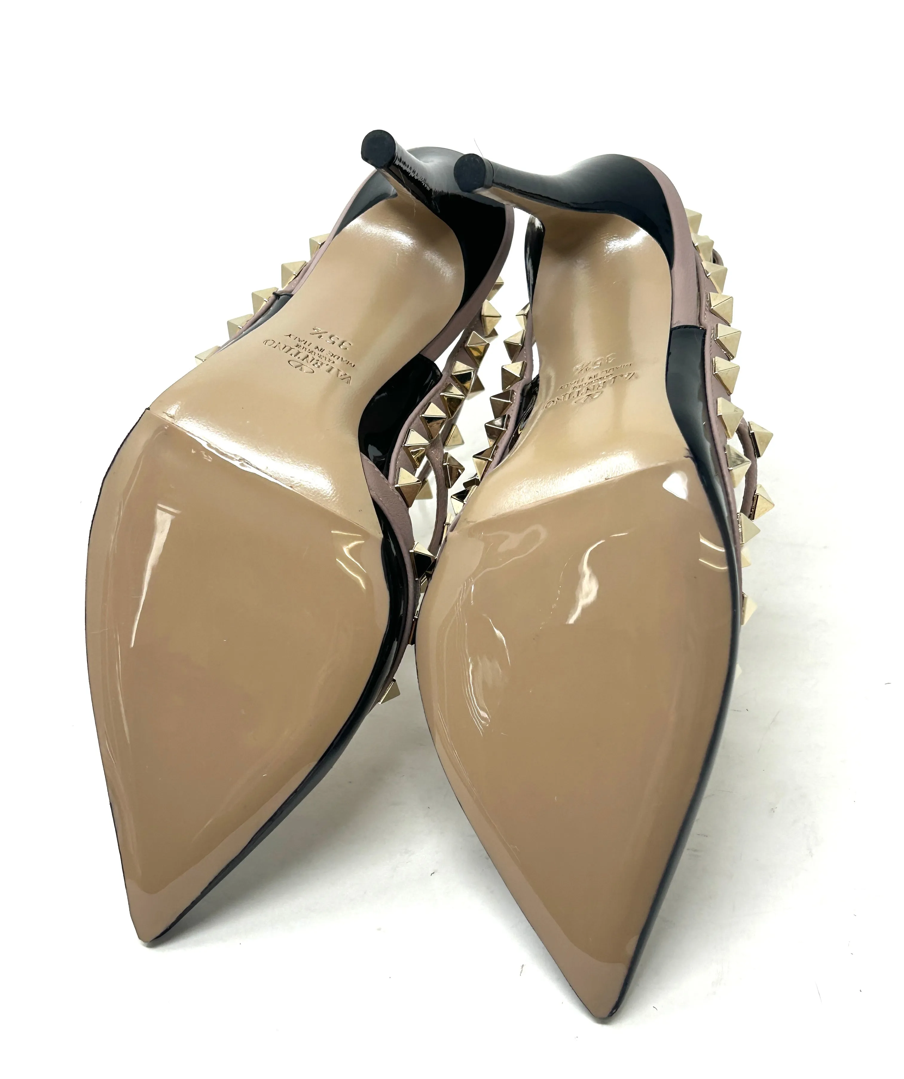 Valentino Garavani Rockstud 100 Black Patent Nude Leather Studded Heels 35.5 UK 2.5