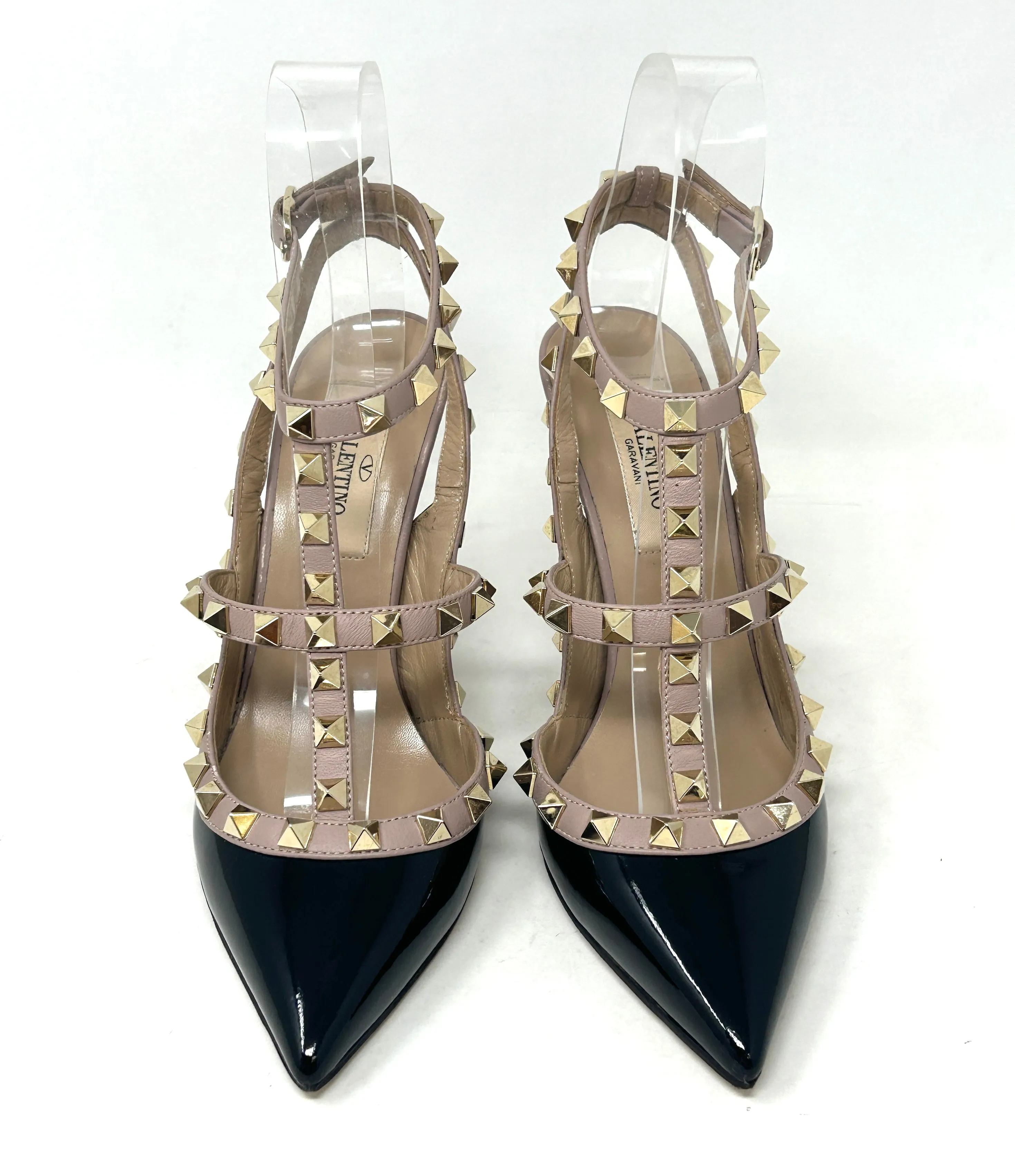 Valentino Garavani Rockstud 100 Black Patent Nude Leather Studded Heels 35.5 UK 2.5