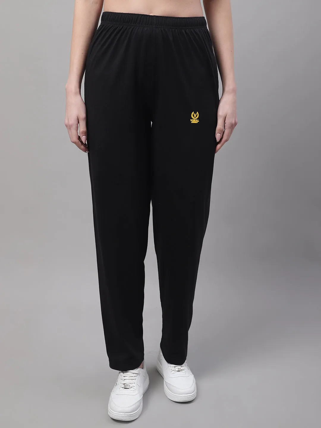 Vimal Jonney Black Regular fit Cotton Trackpant for Women(Zip On 1 Side Pocket)