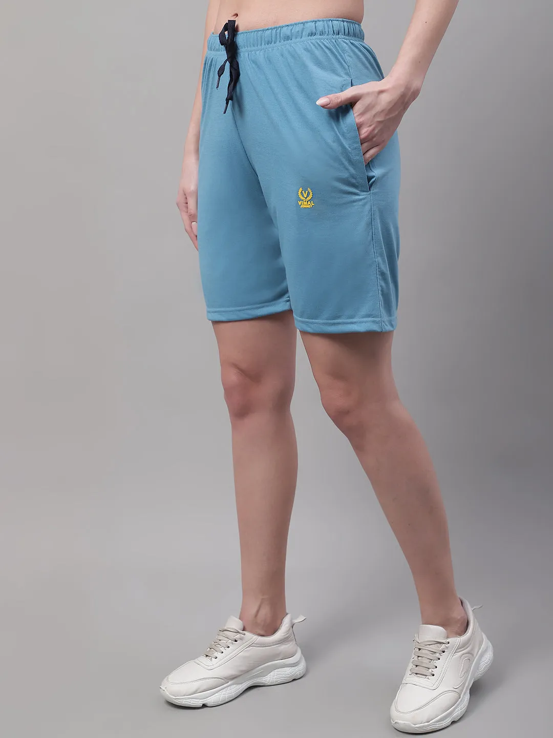 Vimal Jonney Blue Regular fit Cotton Shorts for Women